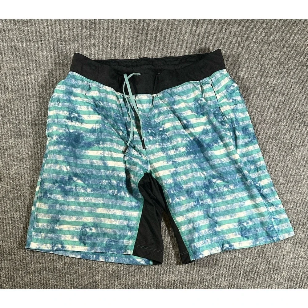 Lululemon Mens XL Blue Striped Lined Athletic Shorts Drawstring 9